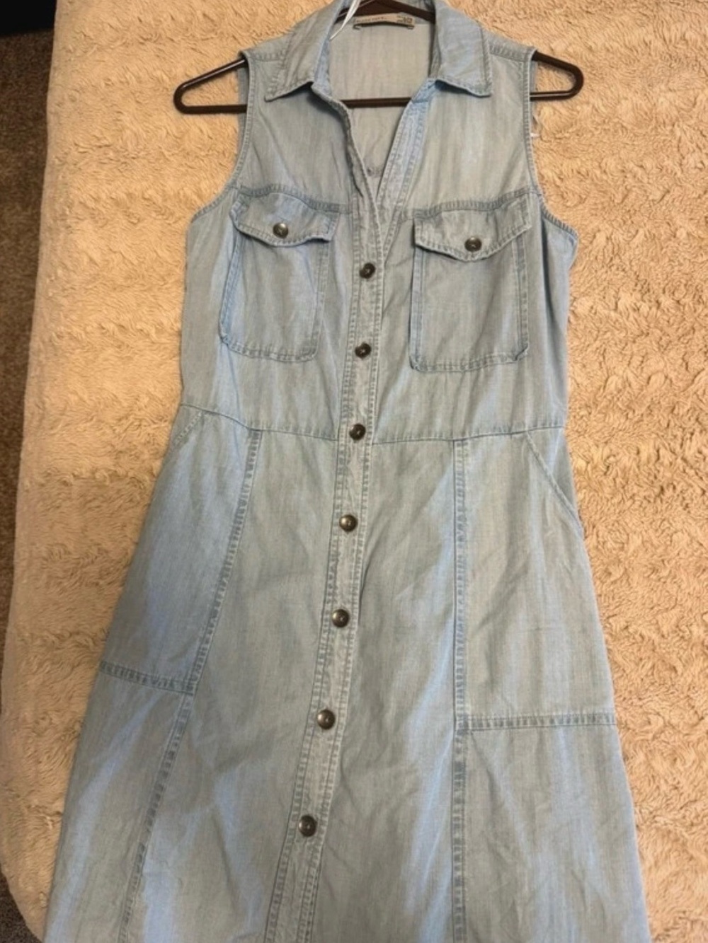 Light Blue Denim Button-Front  Dress